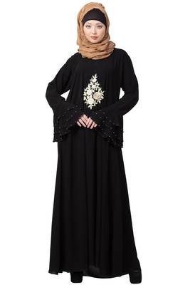 A-Line Nida Abaya With Bell Sleeve - Black 1
