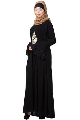 A-Line Nida Abaya With Bell Sleeve - Black 2