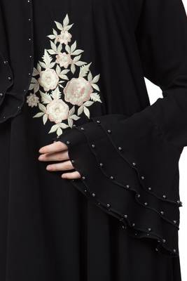 A-Line Nida Abaya With Bell Sleeve - Black 3