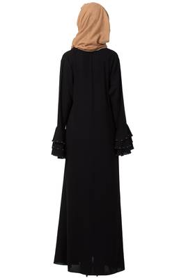 A-Line Nida Abaya With Bell Sleeve - Black 4