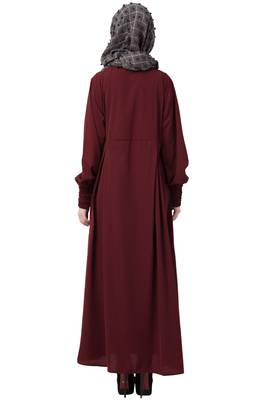 Maroon Embroidered Umbrella Cut Nida Abaya 4