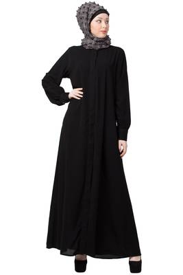 Front Open Cardigan Abaya- Black 1