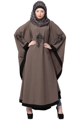 Kaftan Abaya With Black Embroidery Work- Beige 1