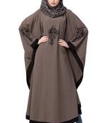 Kaftan Abaya With Black Embroidery Work- Beige