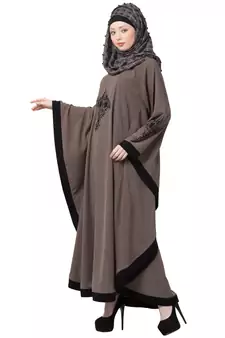 Kaftan Abaya With Black Embroidery Work- Beige