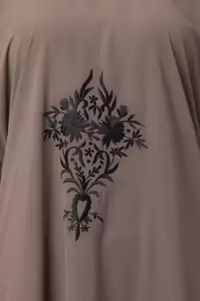 Kaftan Abaya With Black Embroidery Work- Beige