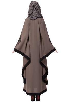 Kaftan Abaya With Black Embroidery Work- Beige 4