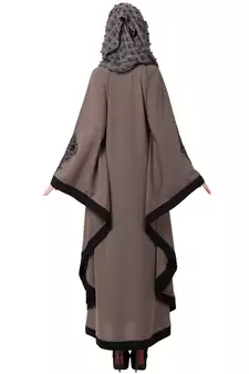 Kaftan Abaya With Black Embroidery Work- Beige