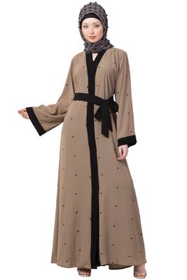 Cardigan Abaya With Belt- Beige Color 1