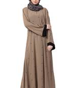 A-Line Abaya With Black Border Sleeves- Beige Color