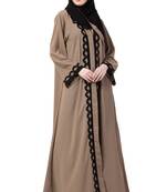 Patch Work Front Open Abaya- Beige