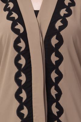 Patch Work Front Open Abaya- Beige 4