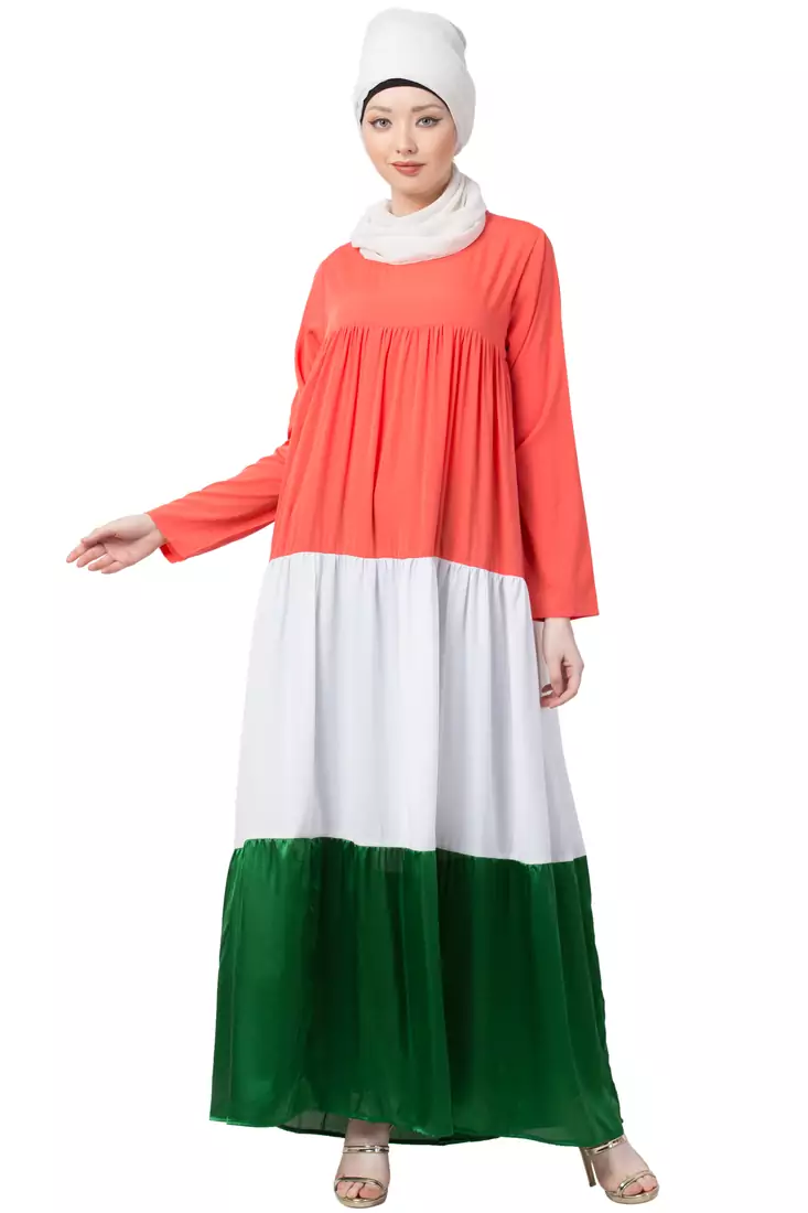 Tricolor Crepe Four Gathered Layer Abaya