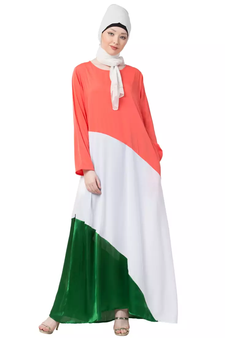 Tricolor Asymmetrical Crepe Abaya
