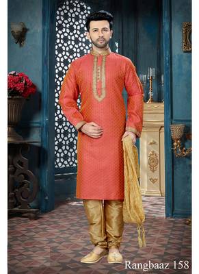 pink embroidered art silk kurta pajama 1