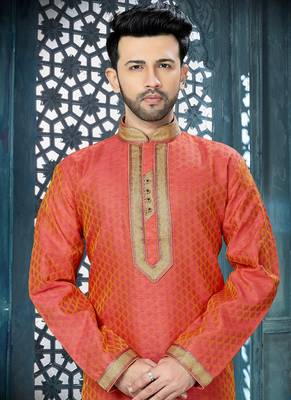 pink embroidered art silk kurta pajama 2