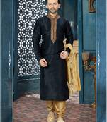 Black embroidered art silk kurta pajama