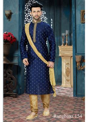 blue embroidered chanderi kurta pajama 1