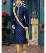 blue embroidered chanderi kurta pajama