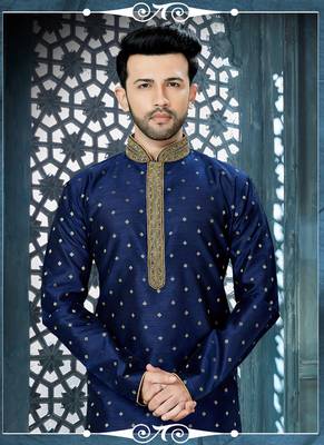 blue embroidered chanderi kurta pajama 2