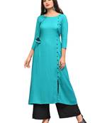 Sky-blue printed rayon long-kurtis