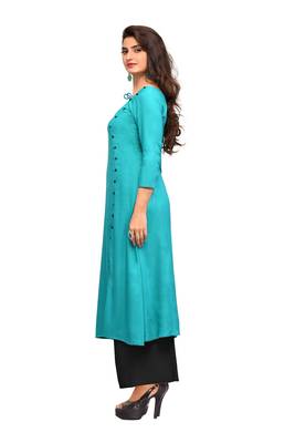 Sky-blue printed rayon long-kurtis 4
