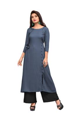 Grey printed rayon long-kurtis 1