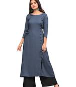 Grey printed rayon long-kurtis