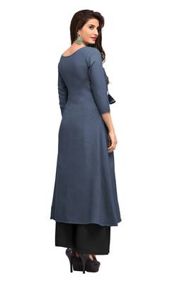 Grey printed rayon long-kurtis 2