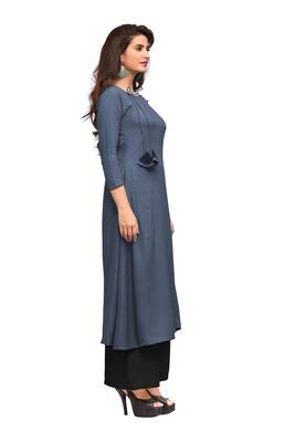 Grey printed rayon long-kurtis 3