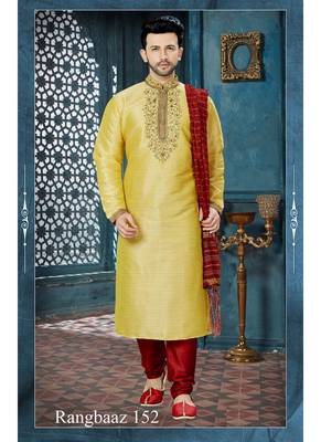 gold embroidered art silk kurta pajama 1