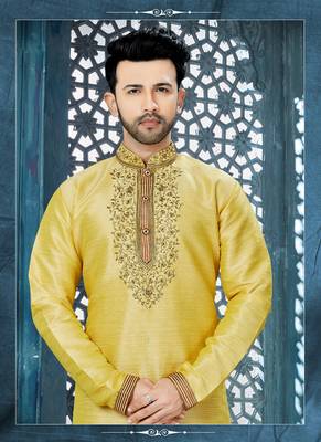 gold embroidered art silk kurta pajama 2