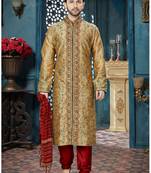 beige embroidered art silk kurta pajama
