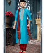 turquoise embroidered art silk kurta pajama