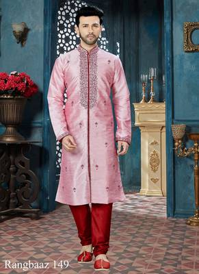 Pink embroidered art silk kurta pajama 1
