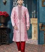 Pink embroidered art silk kurta pajama