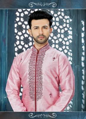 Pink embroidered art silk kurta pajama 2