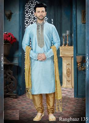 turquoise embroidered art silk kurta pajama 1