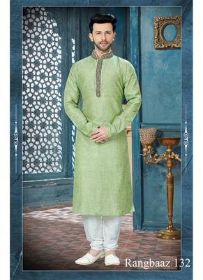 green embroidered art silk kurta pajama 1