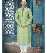 green embroidered art silk kurta pajama