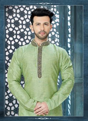 green embroidered art silk kurta pajama 2