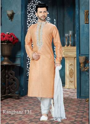 pink embroidered art silk kurta pajama 1