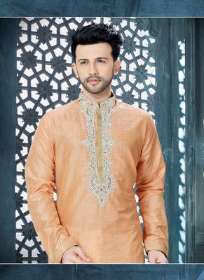 pink embroidered art silk kurta pajama 2