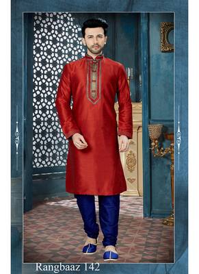 maroon embroidered art silk kurta pajama 1