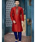 maroon embroidered art silk kurta pajama