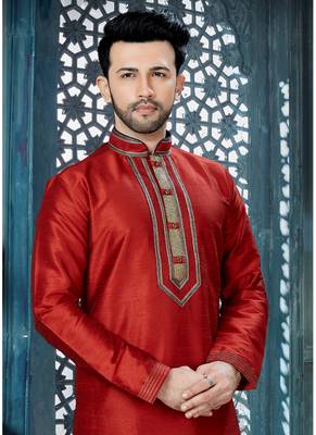 maroon embroidered art silk kurta pajama 2