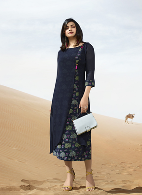 Blue printed georgette georgette-kurtis 1