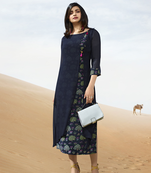 Blue printed georgette georgette-kurtis