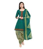 Green Printed Cotton Unstitched Salwar With Dupatta
