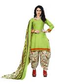 Light-Green Printed Cotton Unstitched Salwar With Dupatta